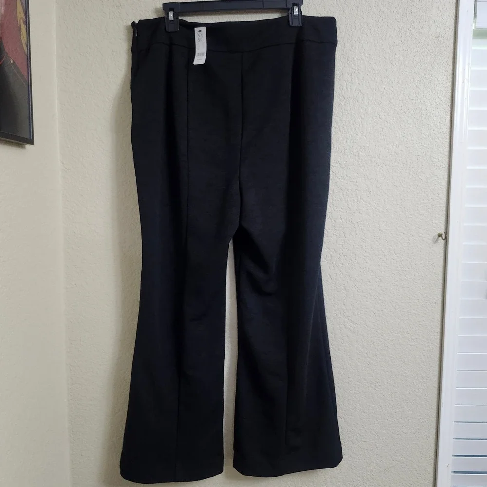 NEW New York & Company Size XL Black Textured Wide Leg Pants Side Zip NY&CO
